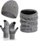 Meajore Winter Mütze schal Handschuhe Herren Set 3 in 1 Gestrickte Warme Beanie Touchscreen Handschuh Damen