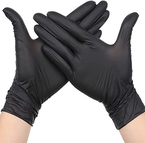 Black Nitrile Disposable Gloves Latex Free Powder Free, Heavy Duty Exam Gloves, Extra Strong Medical Surgical Cleaning Food Prep Gloves, Multi-Purpose Disposable Nitrile Gloves (Large, 100, count)