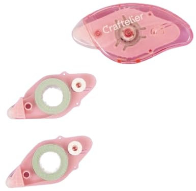 Craftelier - Kit dispenser adesivo con nastro biadesivo riposizionabile + 2 pezzi di ricambio | Progettato per progetti di scrapbooking e artigianato | Misura nastro 8 mm x 7 m - Colore rosa