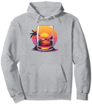 Coucher de soleil avec verre à whisky élégant Sweat à Capuche