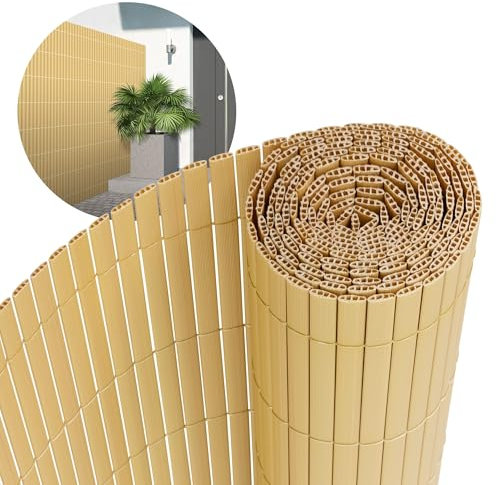 ECD Germany Canisse en PVC, 140 x 600 cm (2X 3m), Bambou, Brise Vue Natte pour Jardin Balcon, Clôture de Protection Visuelle, Résistant aux UV, Renforcement à 3 Poids, Lamelles Opaques et Hydrofuges
