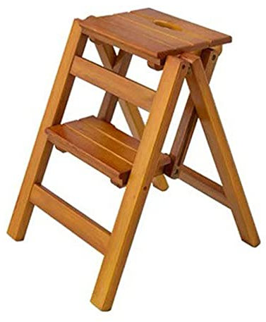 Wooden Folding Step Stool Portable Ladder Chair Stool with Multifunction Stepladder and Stairway Chair 2 Layers (White/Natural)