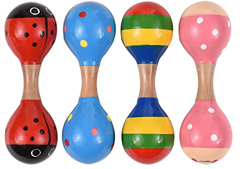 TARSHYRY Wood Maracas Mini Shaker Baby Rattles 4sts Söta Färgglada Musikinstrumentleksaker Toddlers