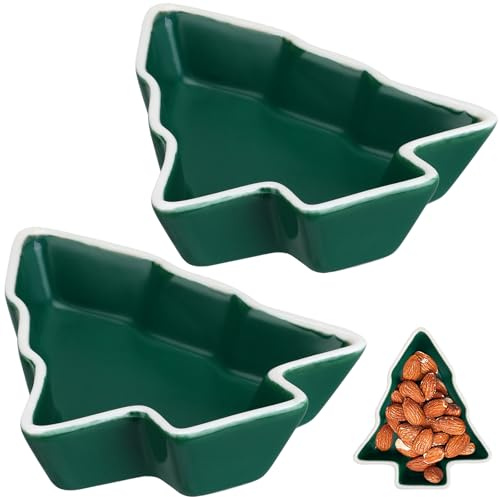 Operitacx Christmas Tree Shaped Ceramic Sauce Dish 4.5 Inch Green Xmas Serving Plate for Candy Snacks Dried Fruit and Dipping Bowls Ideal for Home and Restaurant Use