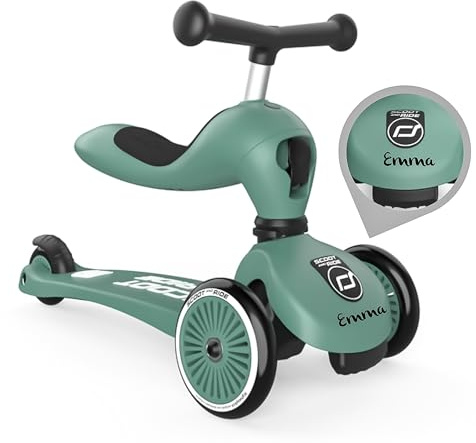 Scoot and Ride Highwaykick 1 Forest personalisierbar – 2in1 Kinderroller & Laufrad – Roller ab 1 Jahr bis 5 Jahre – Höhenverstellbar & Kippsicher – Premium Kickroller für Kinder