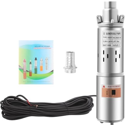 Qussse dränkbar pump – 180 W DC rostfritt stål djupbrunnspump med 17 m strömkabel, 1,2 m³/h, flödeshöjd 30 m, IP68 brunnspump för industri, bevattning och hemmabruk, 1 tum utgångsdiameter
