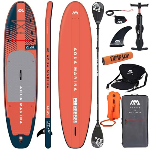 CampSup Aqua Marina Atlas 12'0 Combo Plus – Tavola gonfiabile per principianti – Stand Up Paddle Board Set completo – Limited Edition Rosso