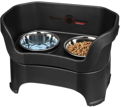 Neater Pet Brands Neater Feeder Deluxe Mess Proof Dog Bowls Elevated for Large Dogs Over 40 lbs, Made in USA, No Spill Raised Dog Food Bowl Stand Feeding Station, Food and Water Bowl Set, Black