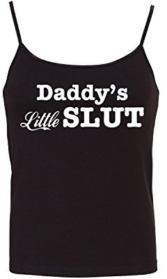 Knaughty Knickers Daddy's Little Slut Fun Flirty Camisole Cami Tank Top Sleep Wear Fitted Scoop Neck Black