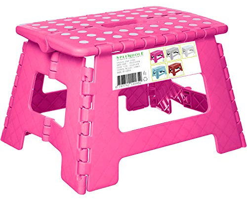 SPLENDOLE Piccolo sgabello pieghevole da 22 cm, antiscivolo, compatto, pieghevole, in plastica, facile da riporre, perfetto per cucina o bagno (Fusia)