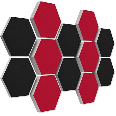platino24 Schallabsorber COLORE aus Basotec G+ I Akustikpaneele mit Akustikfilz I 3D Wand-Paneele mit 12 Waben in Bordeaux + Schwarz I Akustikplatten zur Schalldämmung in Büro, Studio & Wohnung