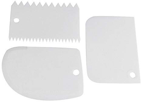 Lot de 3 racloirs à gâteau en plastique pour pâte à pâtisserie, pâte fondante, crème à gâteau, peigne, grattoir à glaçage, décoration de gâteaux (blanc)