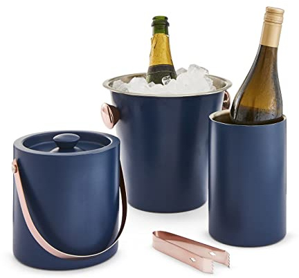 Tower Cavaletto T879029MNB 3 Piece Bar Set with Wine Cooler, Ice Bucket and Champagne Bucket, Midnight Blue