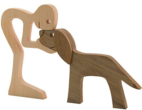 Enkrio Figuras de madera para perros talladas a mano, estatua de escultura humana hecha a mano, detalles artesanales, adorno de madera para decoración del hogar (7.28 x 0.35 x 4.72 pulgadas) (b03)