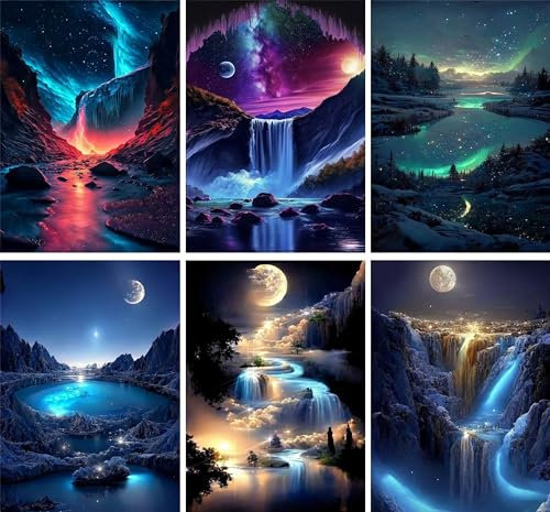 Wenfdrtr 6 Pack Diamond Painting Set Erwachsene- Landschaft Diamond Painting Set Erwachsene, 5D Diamant Painting Bilder Landscape für Home Wall Decor (30x40cm)