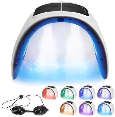 Deciniee Maschera Viso Led Professionale: Pieghevole Maschera LED per il Viso con Funzione Spray per Cura Della Pelle - 7 Colori