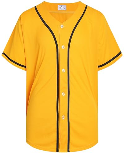 Pullonsy Blank Baseball Jersey for Men Women Sports Uniform Outfits New Year Gift Mesh Tops,Black Stripe Yellow Jersey,Size 3XL