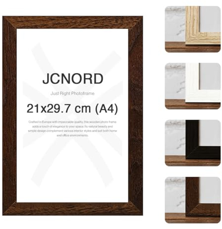 JCNORD MDF Cornice Portafoto in Legno di Noce A4 (21x29,7 cm) con Vetro Acrilico Infrangibile | Moderna per Pareti e Tavoli