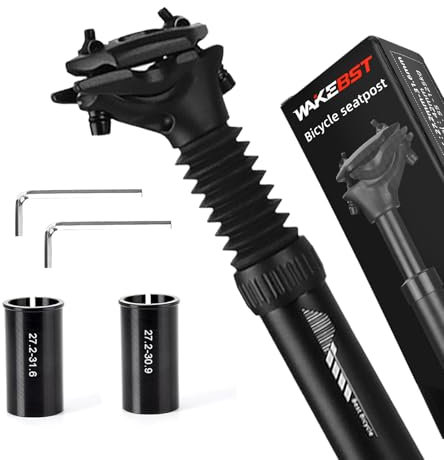 Aolawco Sattelstütze Gefederte [Ø27.2/30.9/31.6], Staubsicheres wasserdichtes federsattelstütze mit 2 Distanzhülsen - Wirbelsäulenschmerzen ade, geeignet für E-Bikes, Fahrräder und Mountainbikes.