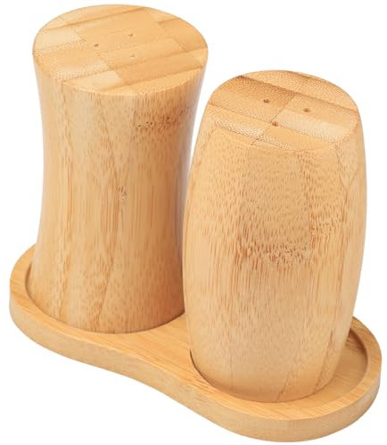ZTHapwa Wooden Salt and Pepper Shakers Set, Small Bamboo Salt Pepper Shakers with Tray for Kitchen Cooking/Camping/BBQ, Farmhouse Seasoning Holder for Kitchen and Dining Table, 1/8 Cup
