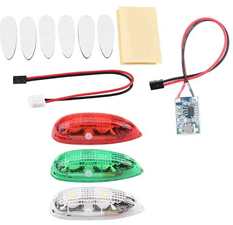 RC Plane LED Light, 3pcs LED Lights Set for RC Airplane Helicopter with Super Streamline Design Visible in 500m Range, Easy to Install and Remove
