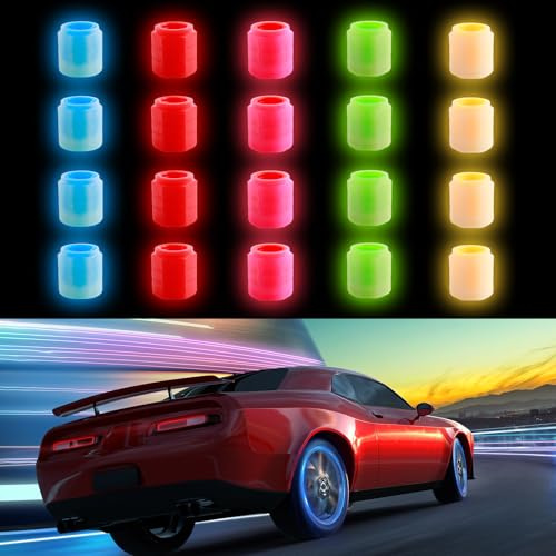 20 STK Auto Leuchtende Ventilkappen Auto 5-Farben Der Universelle Fluoreszierende Reifenventilkappen Auto Leuchtend ABS Kunststoff-Reifen Wasserdicht Ventilkappen für Fahrrad Motorrad SUV LKW