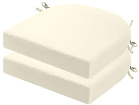 PRIMEPATIO Ensemble de 2 coussins pour chaises de jardin extérieur, épais de 7 cm, coussins imperméables pour patio avec attaches, coussins de siège pour chaises de jardin, 45 x 45 cm, Beige