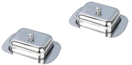 PRETYZOOM 2 Piezas Plato De Mantequilla Mantequera Bandeja De Mantequilla Guardián Mantequillas Rizador De Queso Mantequilla Francesa Bigudí Molde De Mantequilla Tapa Silver Acero Inoxidable