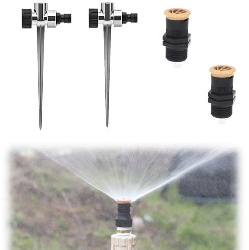 Metal Garden Sprinkler, 2 Circular Lawn Sprinklers with 2 Heavy Duty Metal Spikes, Adjustable 30°-360° Irrigation Sprayer for Lawn Garden Watering Plants Flowers Veggies Grass