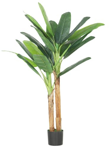 HOMCOM Árbol de Plátano Artificial 150 cm con Maceta y 2 Troncos Verde | Planta Artificial Decorativa, para Decoración del Interior, Hogar, Oficina, Salón
