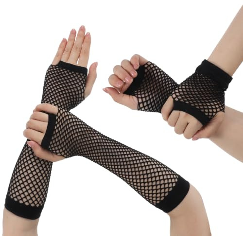 HJZHII 6 Pairs Black Fishnet Gloves Fingerless, Long Fish Net Gloves Short Fingerless Mesh Gloves for Women Fish Net Arm Sleeves 80s 90s Fingerless Mesh Gloves Party Costume Accessories Halloween