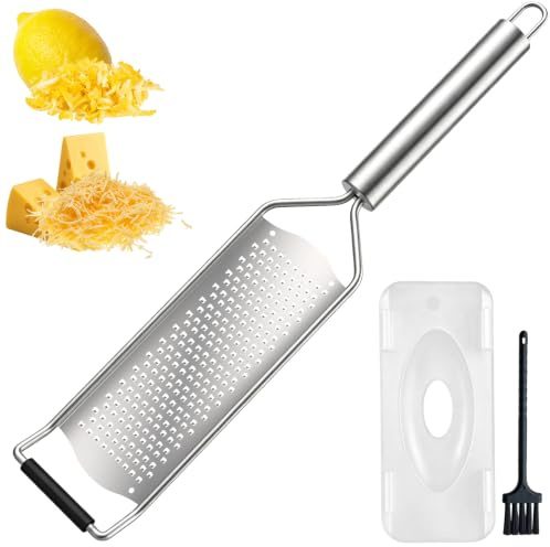 GeeRic Manual Cheese Grater, 3-Piece Stainless Steel Citrus Zester, Chocolate Grater with Protective Cover and Brush for Citrus, Parmesan, Ginger, Spices, Vegetables, Nutmeg and Truffles