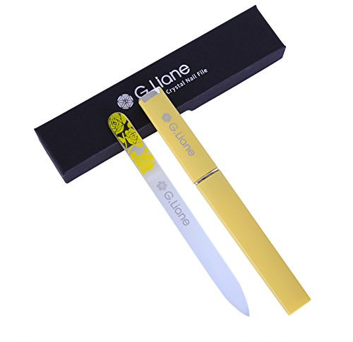 Premium Glass Nail File with Case G.Liane Professional Crystal Fingernail Files Perfect Manicure Set for Women Men Kids Nail Care Gift Set (Rose Yellow)