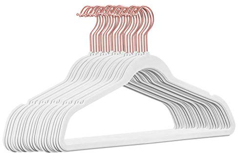 25 Stück hochwertige Samt Kleiderbügel in der Farbe Weiß mit Rosegold Look Haken/Anti-Rutsch/von StickandShine