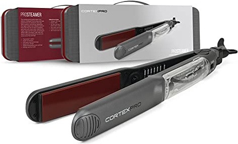 Cortex Professional Vapor Flat Iron - Vapor Mist Thermolon Ceramic Plates - Argan Infusion Steamliner - Professional Hair Straightener - with Argan Refill Bundle - 1.25’’ (Black)