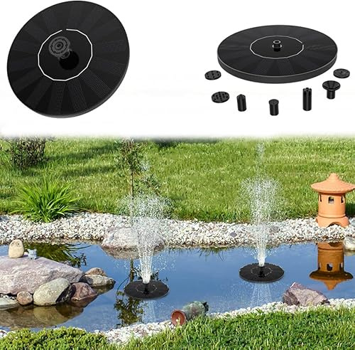 VA-Cerulean Solfontän, dammpump, solfontän, 1,4 W, solpump, vattenpump, utomhus, trädgårdsfontän, fontän, pump med 4 fontänstilar för damm, trädgård, fiskdamm, vattenspel, trädgårdsbehov