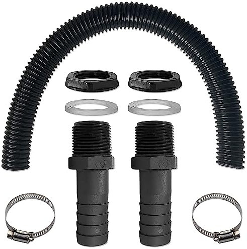 mizikuu Regentonnen Verbindungsset, Regentonnen Verbinder 50cm Verbindungsschlauch Und 2 Schlauchstutzen 25mm Mit Kontermutter Und 2 Schlauchschellen Regentonnen Verbinder für Regenwasser Tonnen