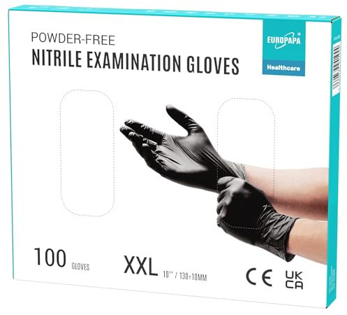 EUROPAPA® 100 Guanti Monouso In Nitrile, Senza Lattice, Sterili (XXL, Nero)