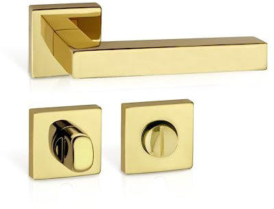Gedotec Cavalletto porta in ottone lucido | 1 kit | Rifinitura rosone su rosette quadrate | KARAT | Bagno e WC | Cavalletto per porte interne | Trim cavalletto con materiale di fissaggio