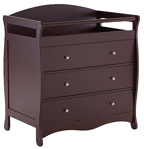 Karl home Changing Table Dresser Baby Diaper Changing Station Infant Nursing Table with 3 Drawers, Safety Rail & Strap for Bedroom, Nursery, Brown