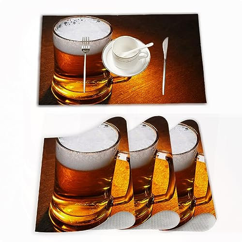 Tovagliette Americane Lavabili Plastica,Boccale di birra Chiuda in su sulla tavola di legno,Tovagliette Non-scivolose Resistenti al calore, Set da 4 Tovagliette per Tavolo da Cucina 30x45 cm