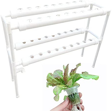 Hanmorfarbi Hydroponisk odlingssystem med 36 växtplatser 2 lager hydroponisk odlingssystem, bottenbesparande odlingsrör med förtjockningsfog, vattenpump, automatiskt bevattningssystem, PVC-U, vit