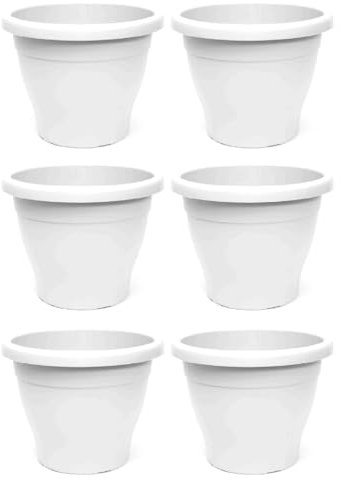 Acan Tradineur - Pack de 6 Macetas de plástico Redondas para Plantas y Flores Mediterránea con Orificios Inferiores. Recipiente, macetero Exterior e Interior del hogar - Color Blanco - 20 cm