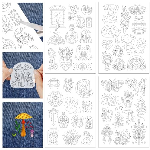 GLOBLELAND 4 feuilles 50 pièces Éléments Magiques Solubles dans L'Eau Stabilisateurs de Couture à la Main pour Tissu 11.6x8.2 pouces Point de Broderie Pratiquepour les Amateurs de Broderie Débutants