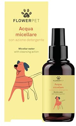 Flower Pet, Micellärt hundvatten, rengöringsåtgärder, perfekt för daglig rengöring, försiktigt avlägsnande av smuts, hygien och ger glans, med hampextrakt, 200 ml