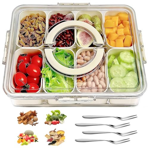 HXJDAM Snackbox mit Fächern, Snackschale mit Deckel, Kunststoff Unterteilung Snackbox Organizer, Snack box mit Deckel, Snackteller mit Fächern für SüßIgkeiten Candy Veggie Keks Nüsse Obst (8 Kisten)