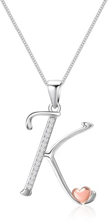 Mesovor 925 Sterling Silver Initial Necklace for Women, Dainty Sterling Silver Letter Cubic Zirconia Necklace Jewelry Gifts for family Mother Sister Wife (Letter-K)