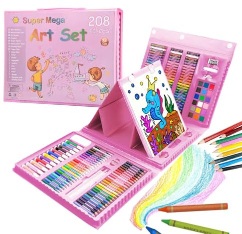 Vivo Technologies Kit de dessin de 208 pièces pour enfants et adultes, fournitures artistiques avec chevalet double face à trois volets, crayons à croquis, crayons à dessin, cadeau de qualité