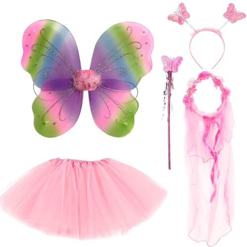 JSTHHTT 5 pezzi per ragazze e ragazze, accessorio per principessa, ali di fee bambino, per travestimento da principessa, costume da fata a farfalla, per bambini e ragazze, carnevale partito