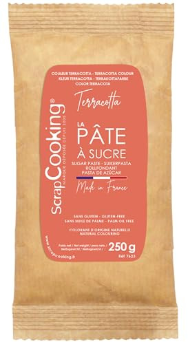 ScrapCooking - Pâte à Sucre Rouge Pastel « Terracotta » 250 g - Colorant d’Origine Naturelle - Sans Gluten, Sans Huile de Palme - Pour Gâteaux, Pâtisseries - Fabriquée en France - 7623